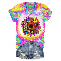 Sunflower rainbow V-neck printed T-shirt